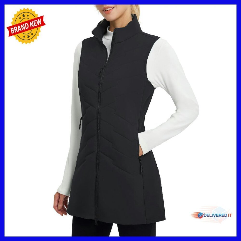 Long Puffer Vest Sleeveless Jacket Lightweight Warm Fleece Hybrid Activewear